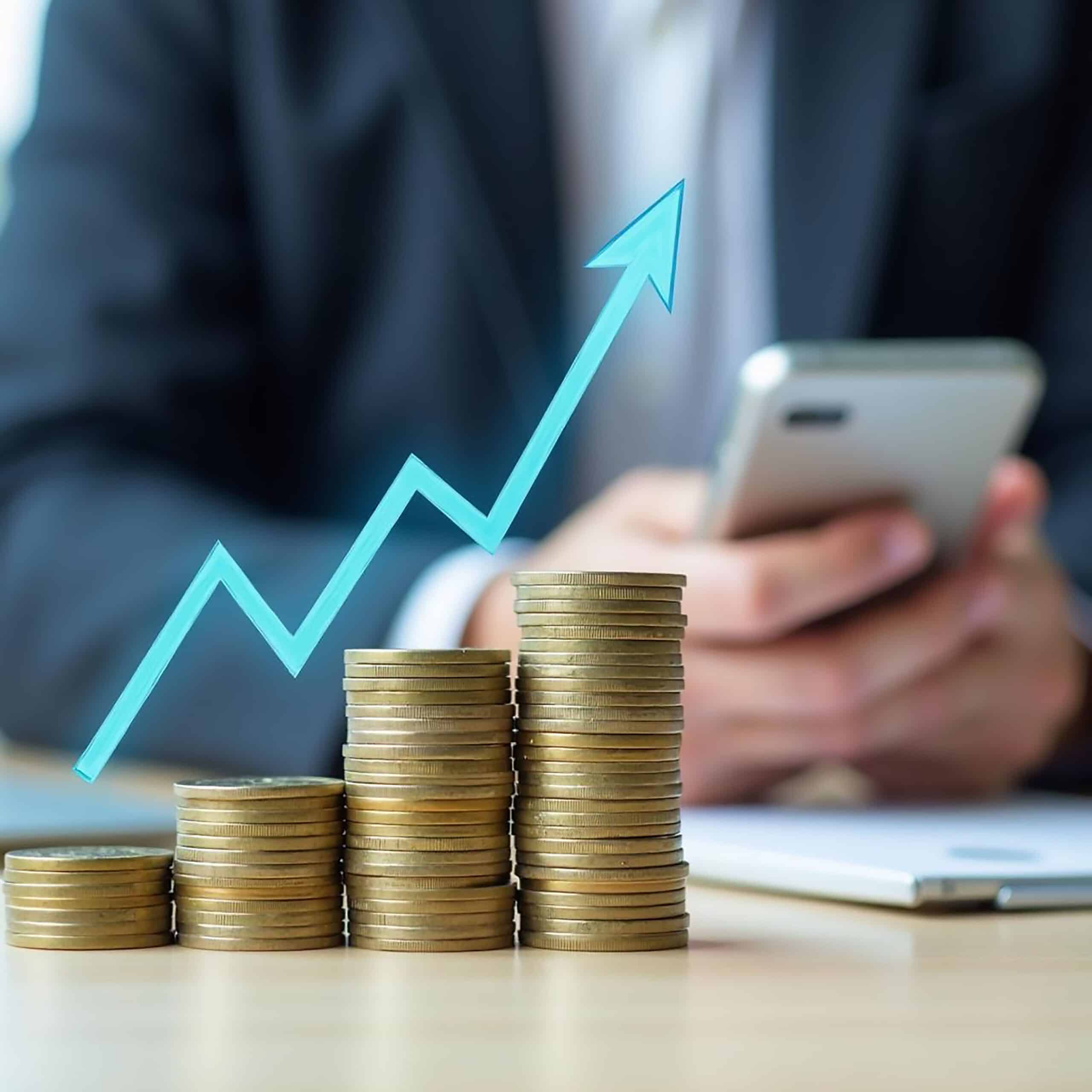 business growth concept with coin stacks arrow 1 scaled